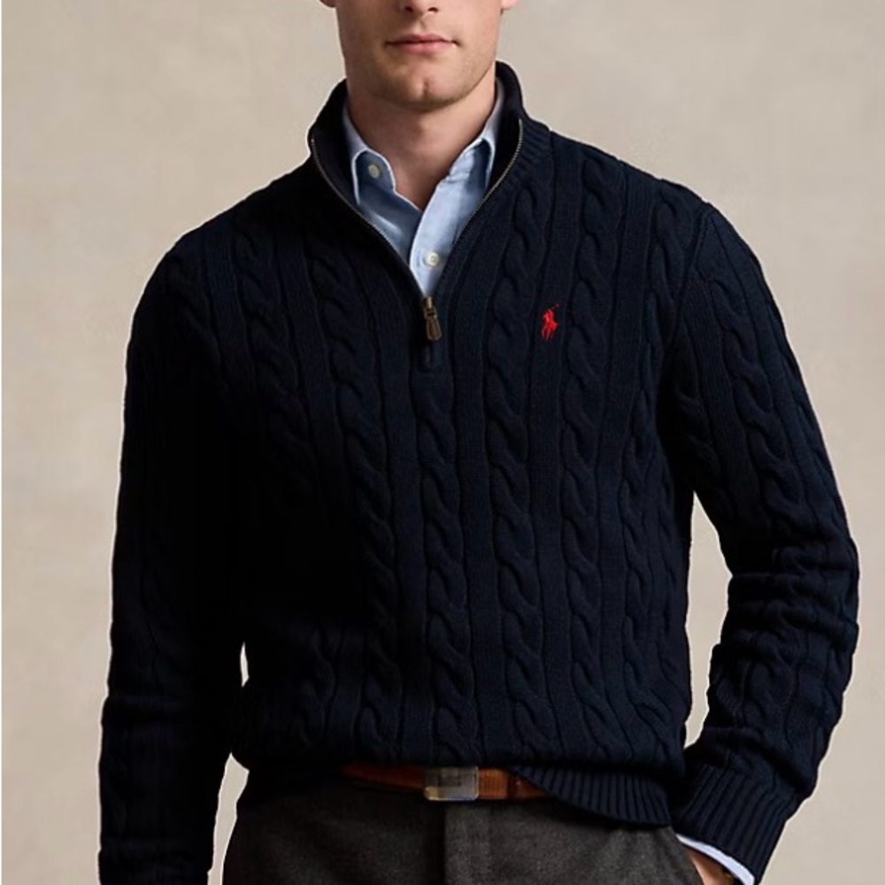 Polo Ralph Lauren Cable-Knit Cotton Quarter-Zip Sweater mens large